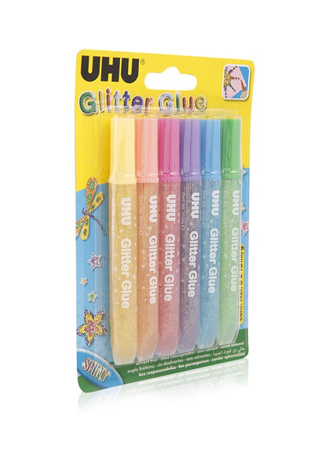 UHU Pack Of 6 Shiny Yc Glitter Glue Pink/Blue/Yellow - Image 2