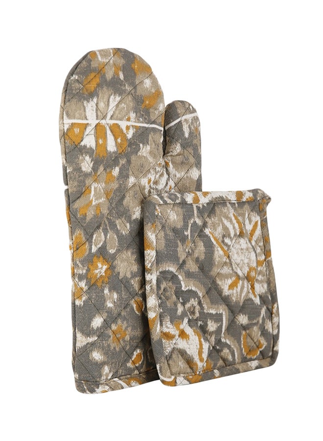 Union Cotton Pot Holder And Glove Set Grey/Brown/Yellow 