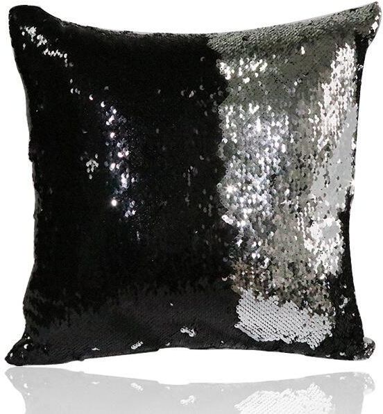 Printed Reversible Sequin Square Cushion Cover Black/Silver 39x39centimeter - Image 2