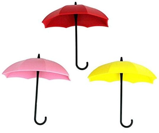 3-Piece Umbrella Design Door Hooks Set Pink/Red/Yellow 40 x 30 x 10cm  - Image 1