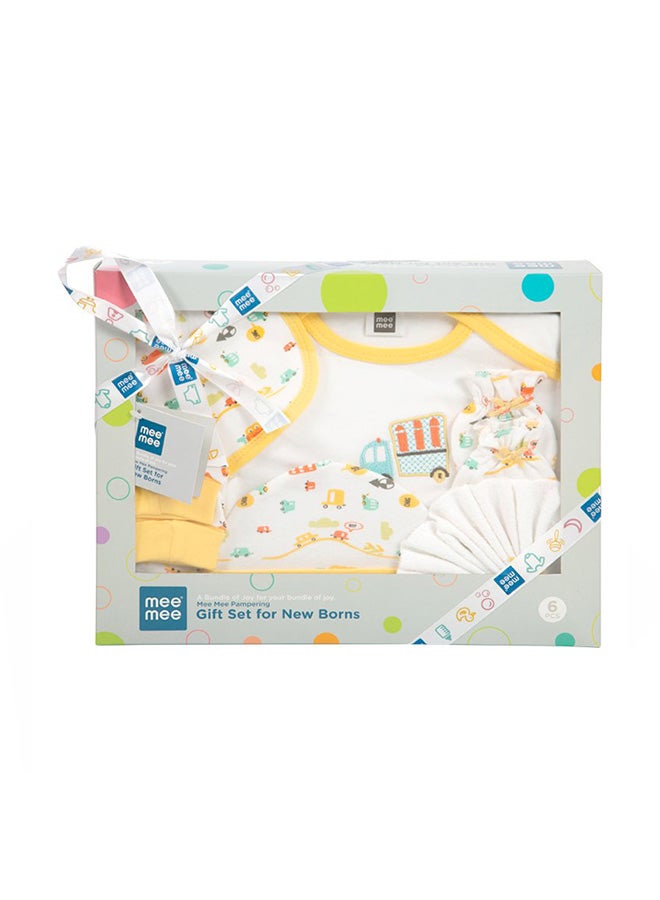 Mee Mee Pampering Vehicle Print Gift Set, Yellow (Pack of 5) - Image 1