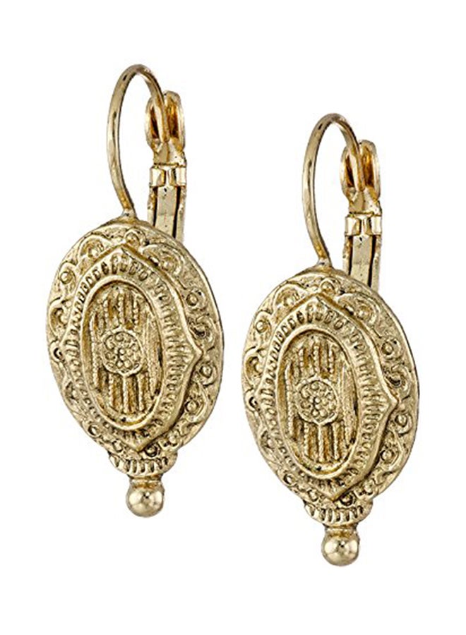 1928 Jewelry - Brass Antique Inspired Oval Drop Earrings - Image 1