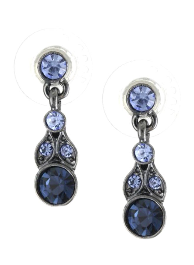 1928 Jewelry - Hematite-Tone and Tonal Blue Drop Earrings - Image 1
