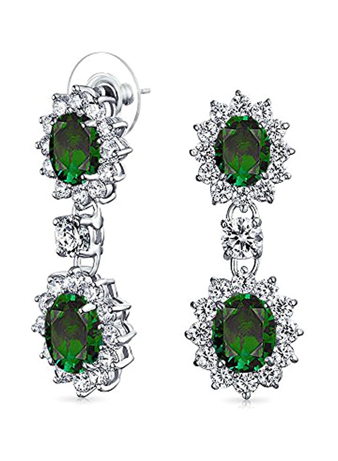 BLING JEWELRY - Round Crown Set CZ Oval Green Emerald Color Drop Earrings - Image 1