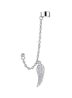 BLING JEWELRY Stainless Steel Warp Chain Ear Cuff Cz Stud Earring 