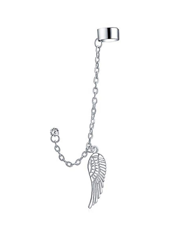 BLING JEWELRY Stainless Steel Warp Chain Ear Cuff Cz Stud Earring