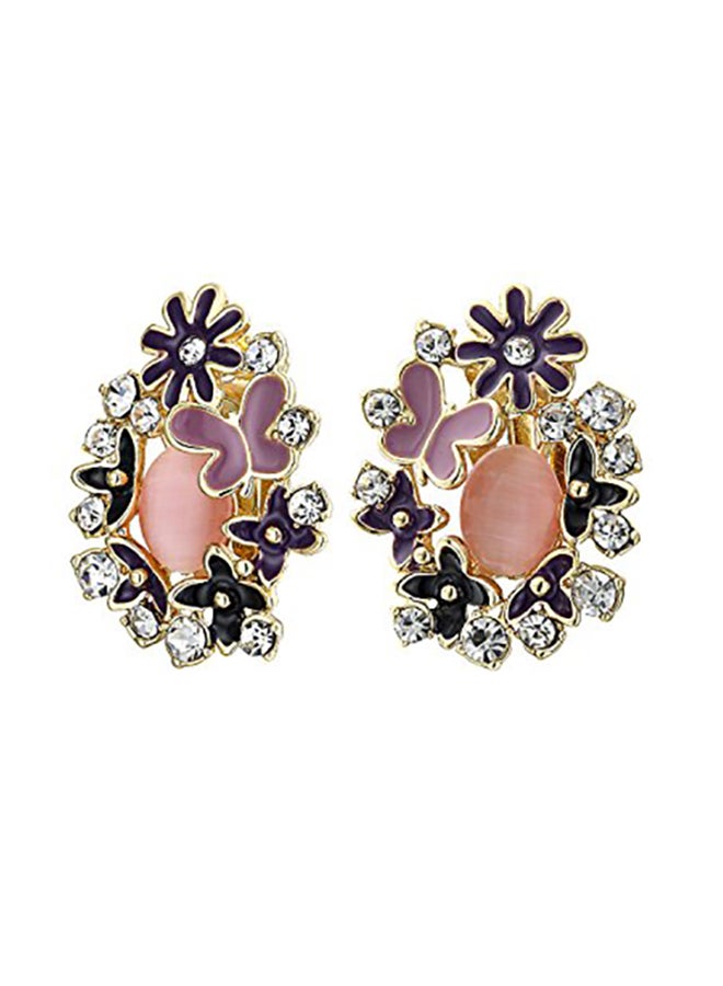 Gold Plated Butterflies Flower Cats Eye Garden Clip On Earrings - v1552908802/N22430974A_1