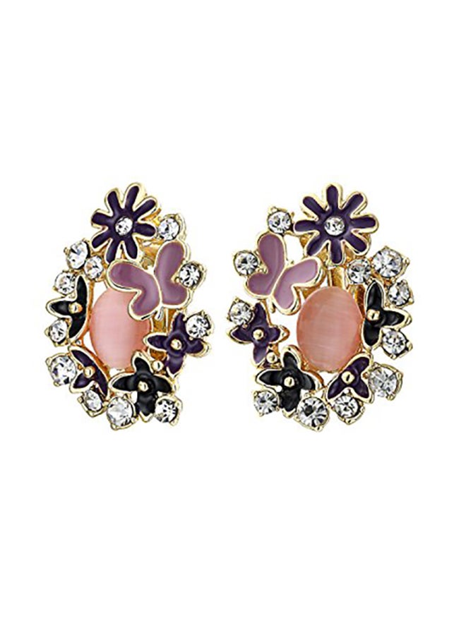 BLING JEWELRY - Gold Plated Butterflies Flower Cats Eye Garden Clip On Earrings - Image 1