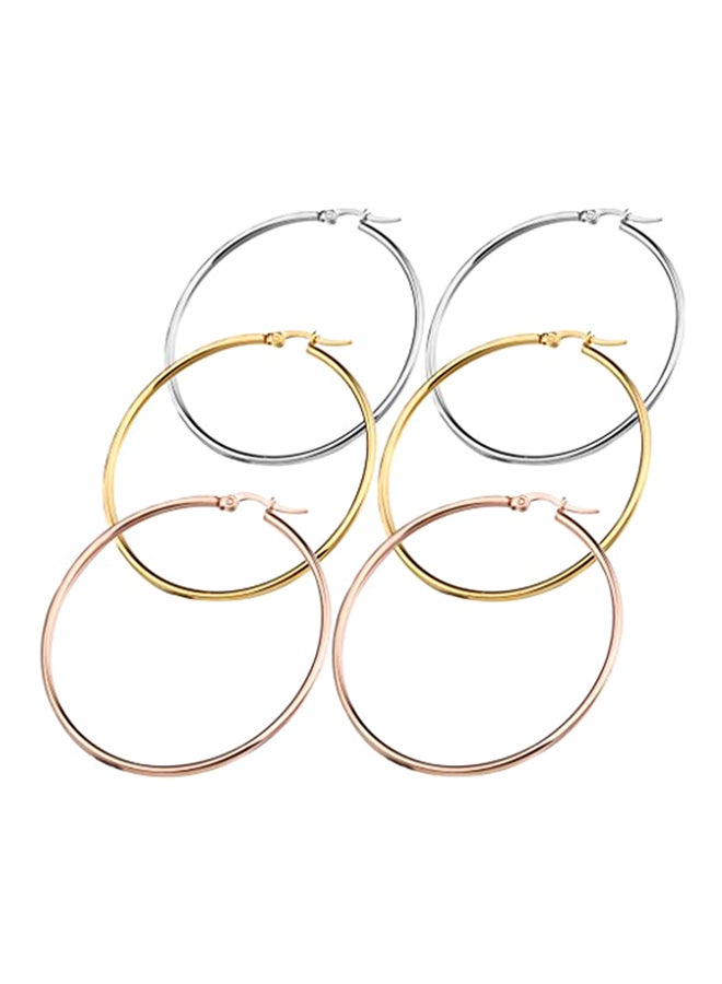 FIBO STEEL - 3-Pairs Stainless Steel Large Hoop Earrings Set - Image 1