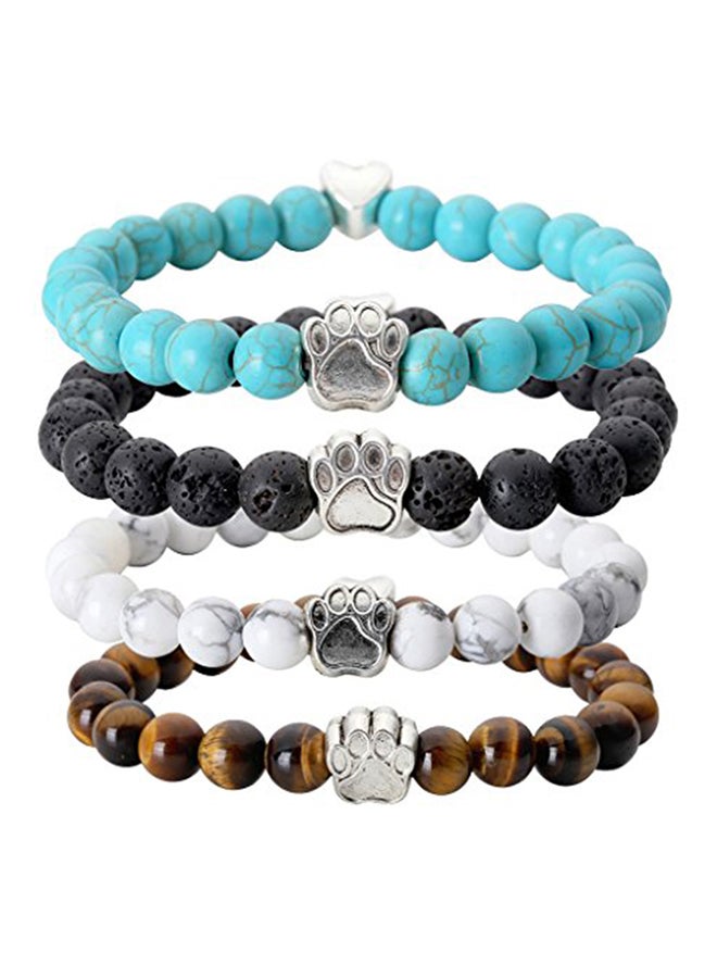 Jovivi 4-Piece Vintage Lava Turquoise Tiger Eye Stone Healing Power Charm Bracelets 