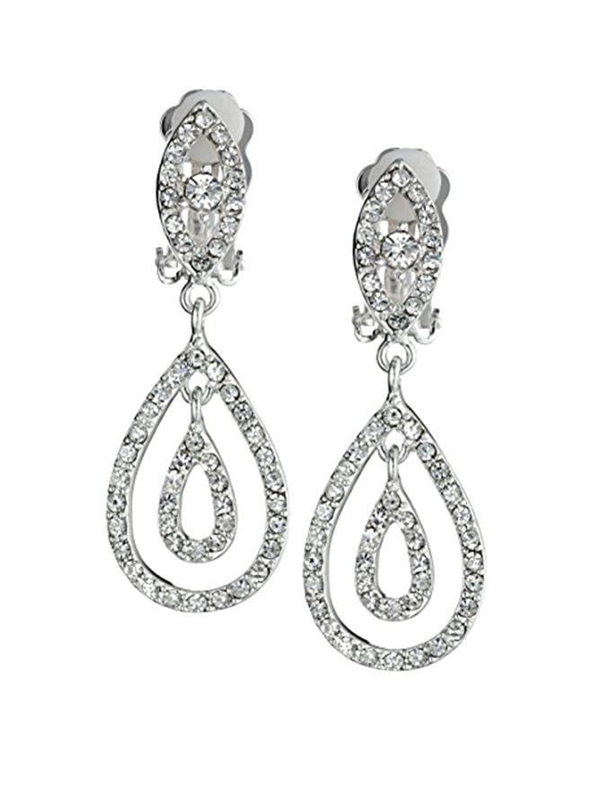 Topwholesalejewel - Rhinestone Two Layer Teardrop Pear Shaped Clip On Earrings - Image 1