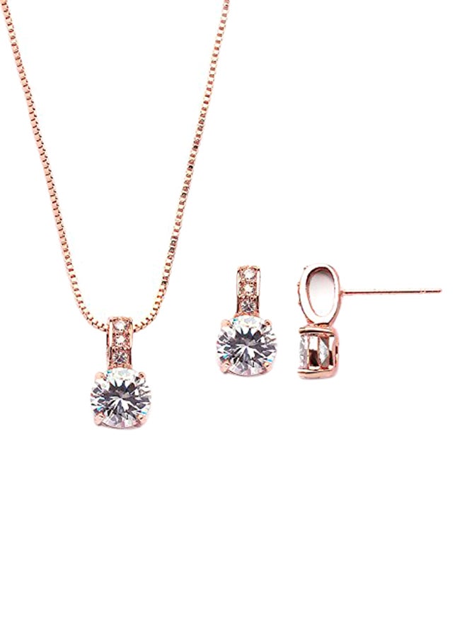 Brass Rose Gold Round Cut Cubic Zirconia Jewellery Set - v1552908986/N22432680A_1