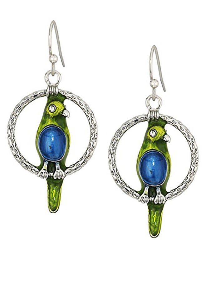 1928 Jewelry - Enamel Parrot Drop Hoop Earrings - Image 1