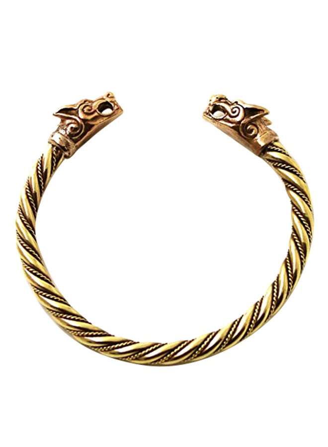 LynnAround Norse Viking Fenrir Wolf Head Twisted Cable Cuff Bracelet 