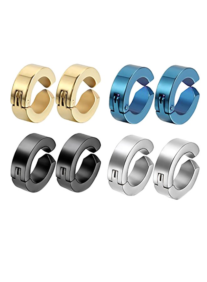 8-Piece Stainless Steel Unisex Non-Piercing Hoop Earrings