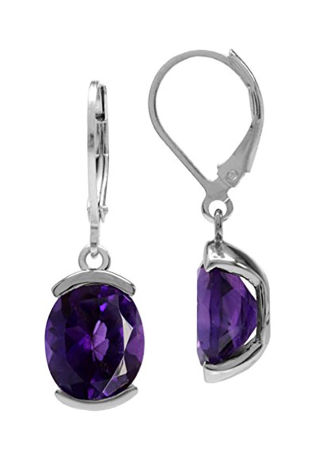 Silvershake White Gold Plated 925 Sterling Silver Oval Shape Amethyst Earrings