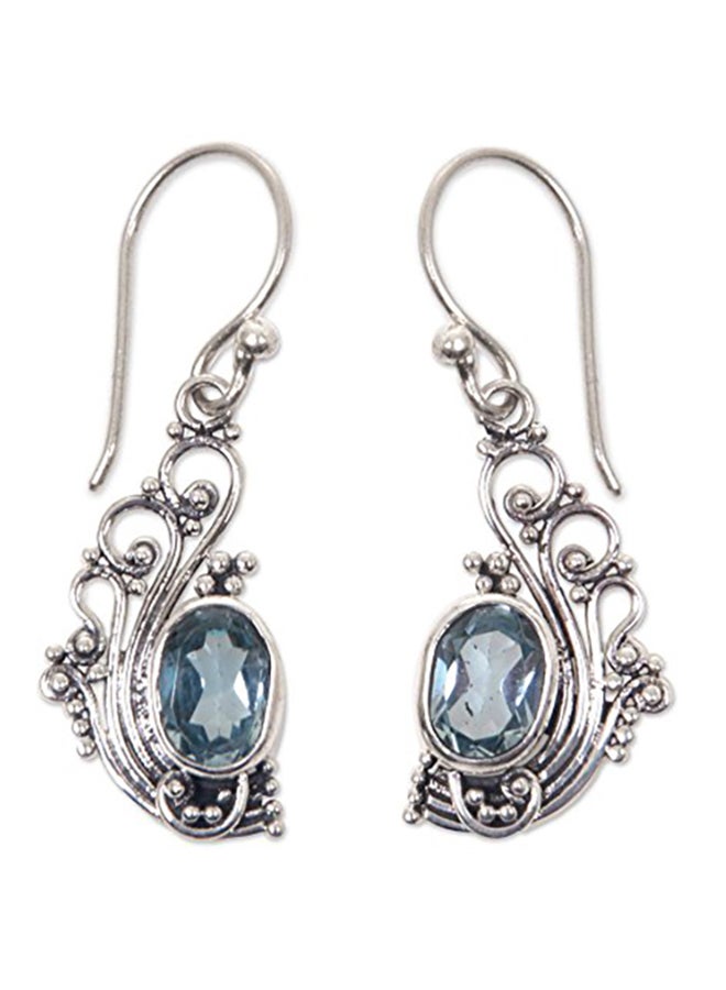 NOVICA 925 Sterling Silver Topaz Peacock'S Feather Earrings 