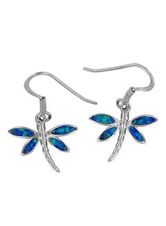 Sterling Silver Synthetic Opal Dragonfly Dangle Earrings
