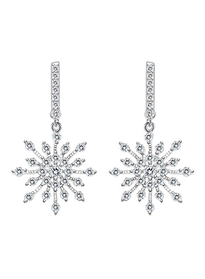 EleQueen - 925 Sterling Silver Zirconia Snowflake Earrings - Image 1