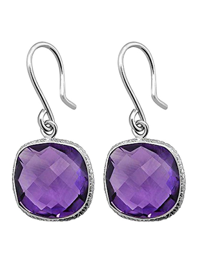GEM STONE KING - 925 Sterling Silver Amethyst Checkerboard Cut Dangle Earrings - Image 1