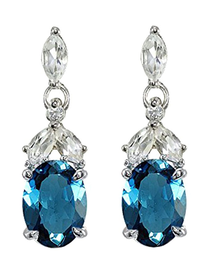 Ice Gems - Sterling Silver London Topaz Oval Dangle Earrings - Image 1