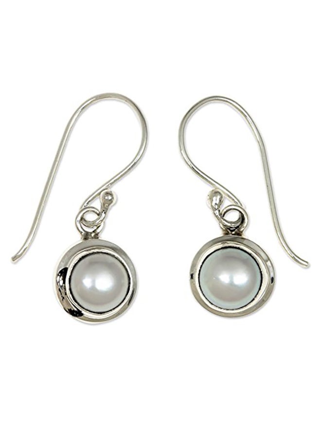 NOVICA - 925 Sterling Silver Full Moon Cultured Freshwater Pearl Earrings - Image 1