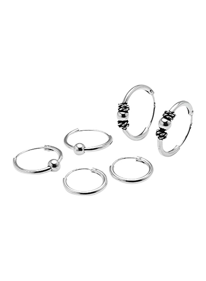 Hoops & Loops - Set Of 3 Sterling Silver Bali Bead Hoop Earrings - Image 1