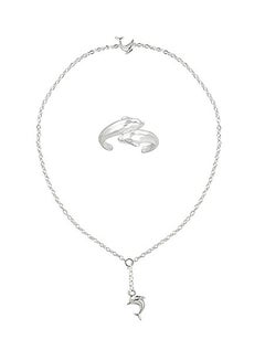 Hoops & Loops 925 Sterling Silver Dolphins Jewelry Set 