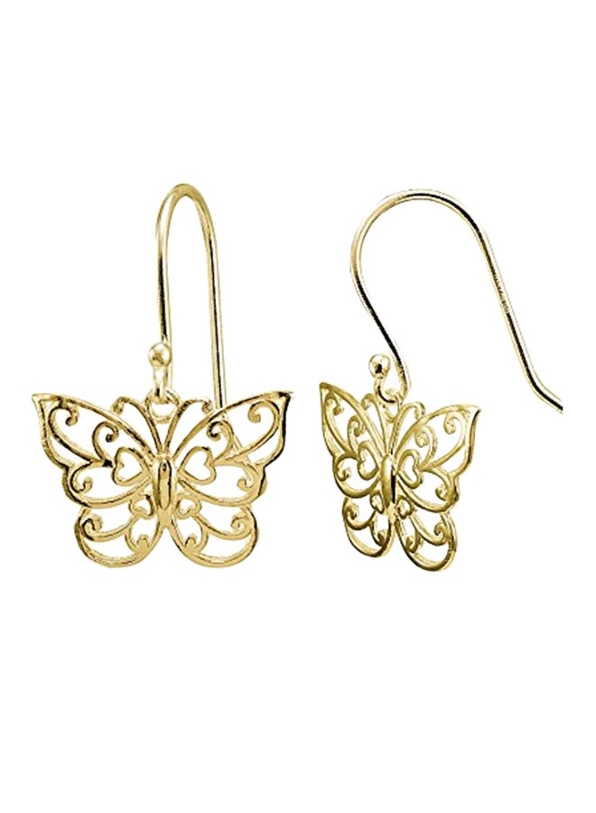 Hoops & Loops Gold Flashed Sterling Silver High Polished Filigree Butterfly Hoop Earrings 