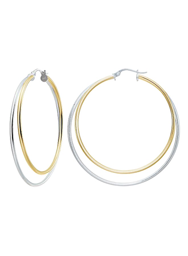 Sterling Silver Two Tone Round Hoop Earrings