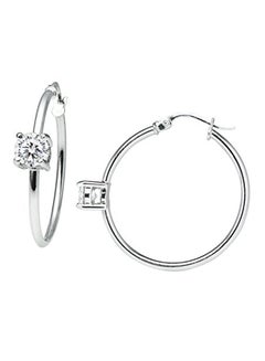 Sterling Silver Round Zirconia Hoop Earrings