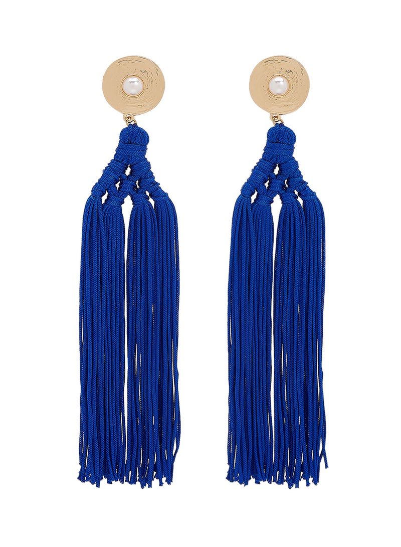 Woven Design Tassel Dangle Earrings