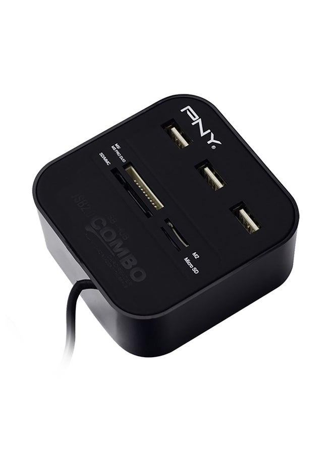 PNY - Multi-Slot USB and Flash Card Reader Black - Image 1