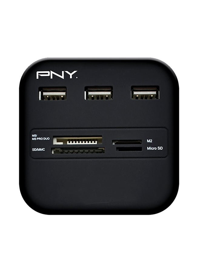 PNY - Multi-Slot USB and Flash Card Reader Black - Image 1