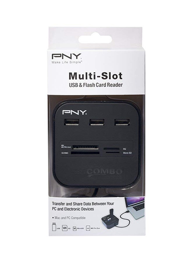 PNY - Multi-Slot USB and Flash Card Reader Black - Image 1