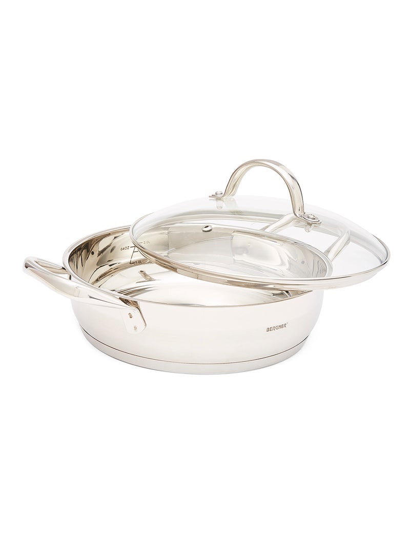 بيرجنر وعاء سطحي غير عميق مزود بغطاء زجاجي فضي / شفاف 24سم - Image 2