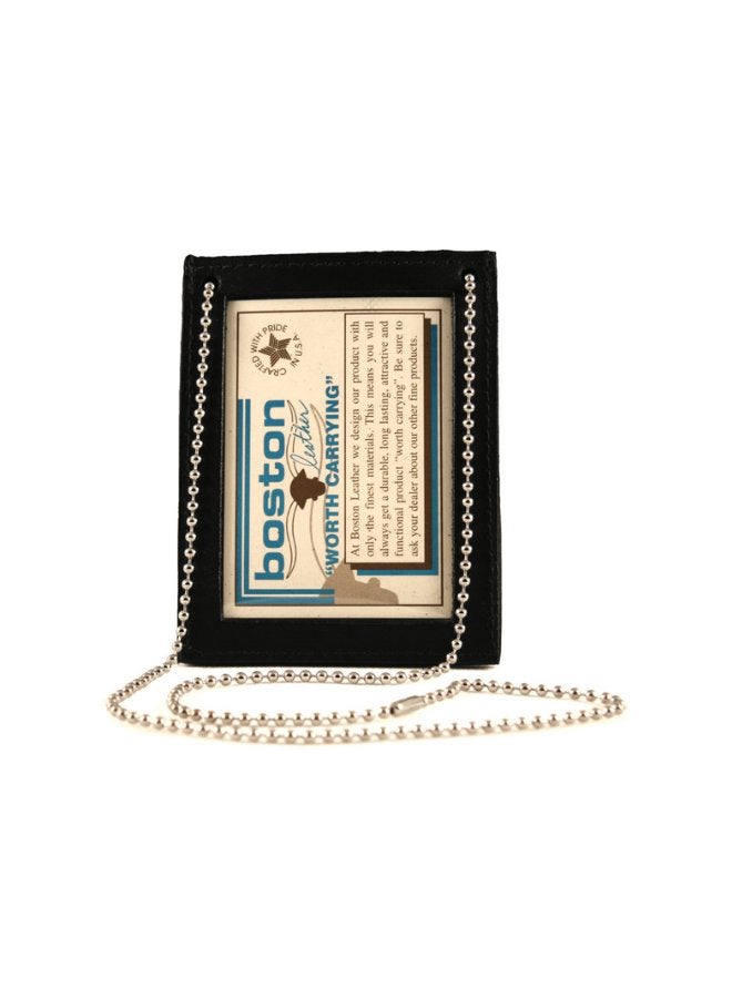 Boston Leather - Leather Neck Chain Double ID Holder Black/Silver - Image 1