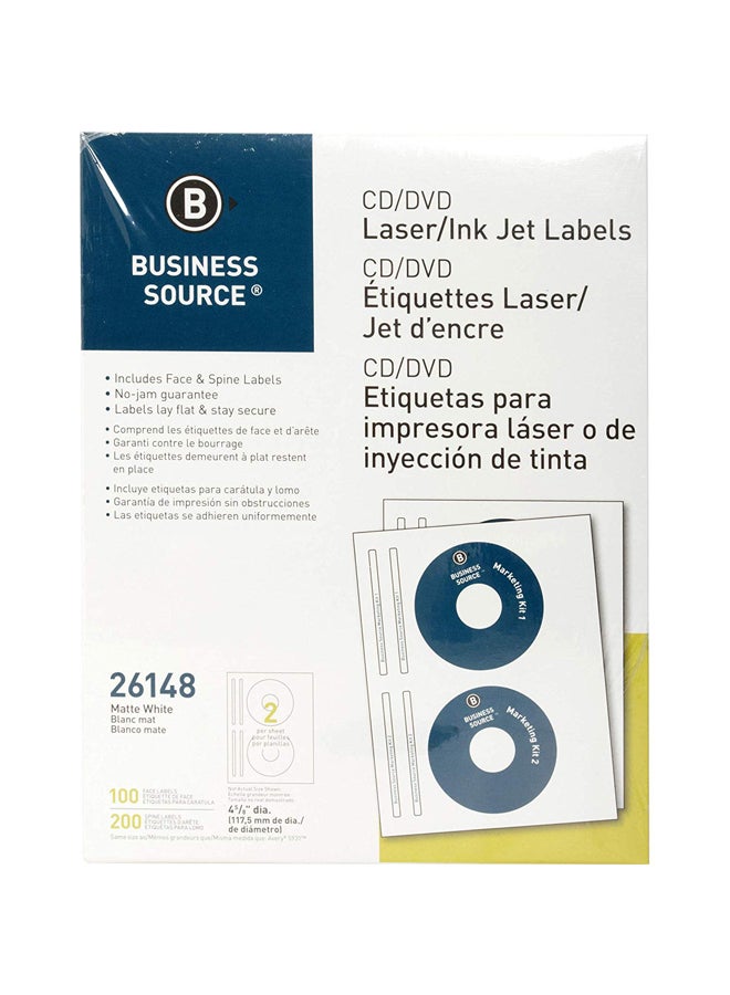 بيزنس سورس طقم ملصقات تسمية للـ CD وDVD من 100 قطعة أبيض - Image 1