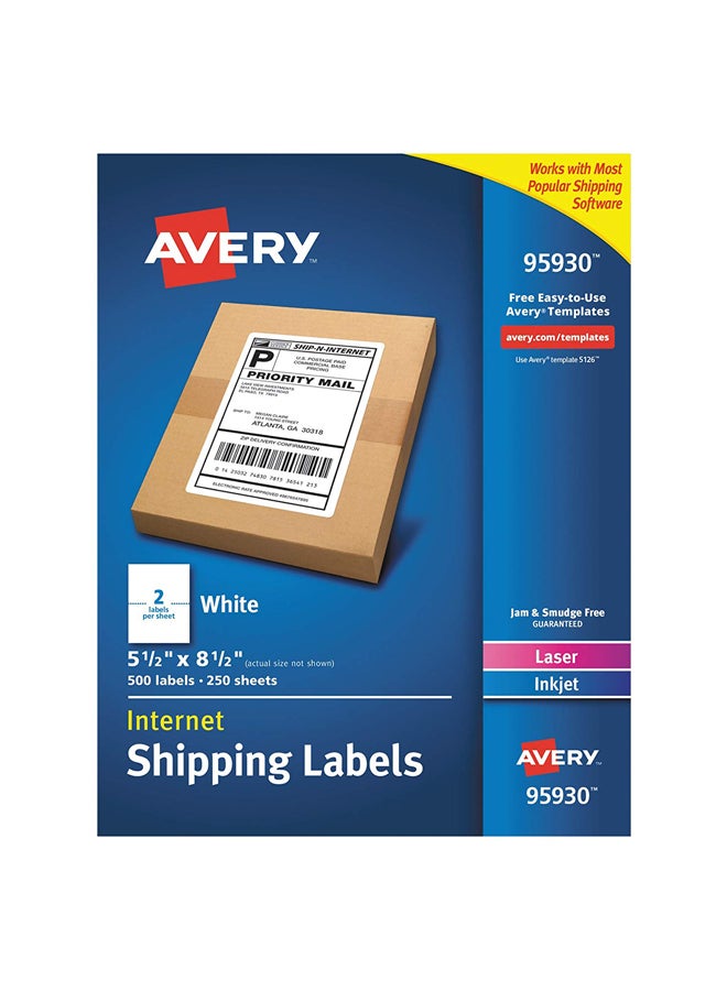 افيري طقم ملصقات شحن لشبكة الإنترنت مكون من 500 قطعة أبيض - Image 1