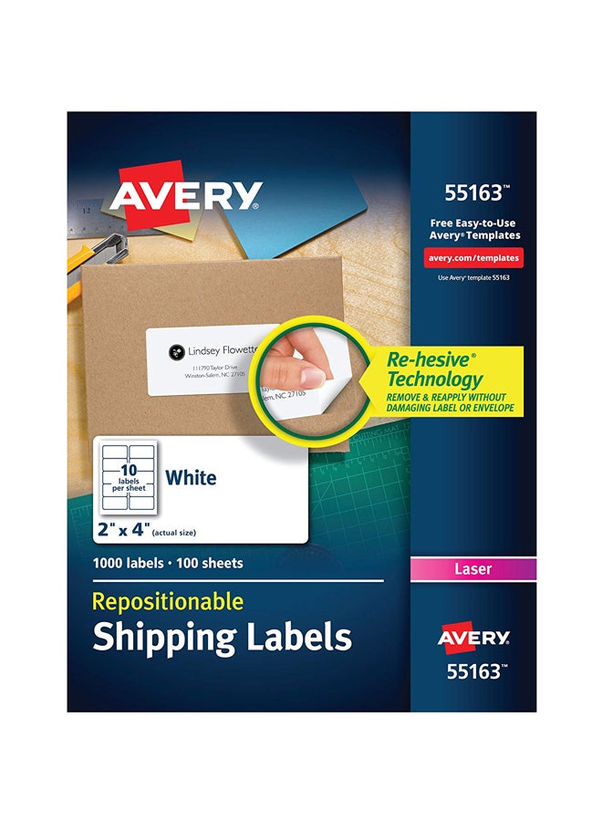 افيري مجموعة ملصقات شحن يمكن تغيير وضعها مكونة من 1000 قطعة أبيض - Image 1