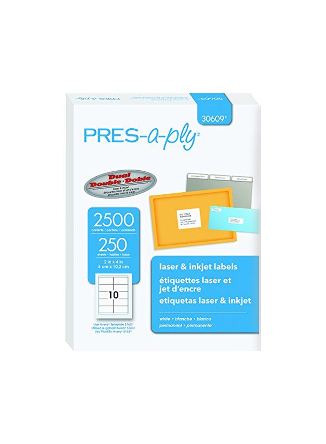 Pres-a-ply 2500-Piece Laser And Inkjet Label Set White 