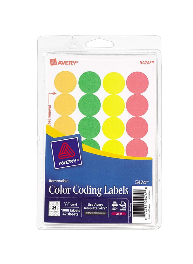 افيري 1008 قطع من ملصقات تصنيف بالألوان قابلة للإزالة متعدد الألوان - Image 1