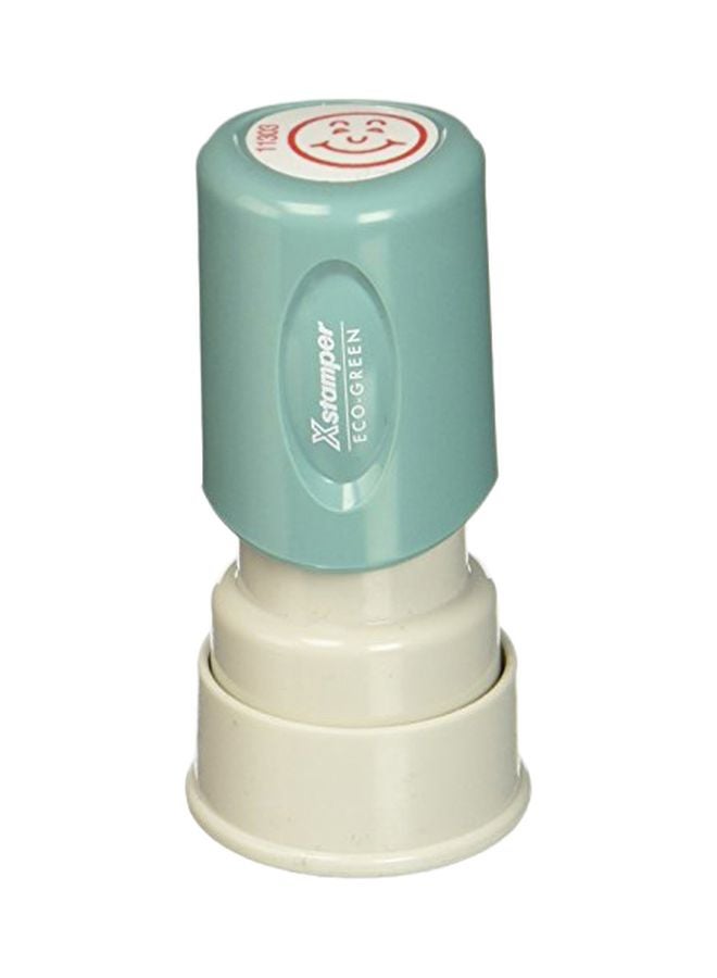 Shachihata - One-Color Specialty Round Happy Face Stamp Blue/White - Image 1