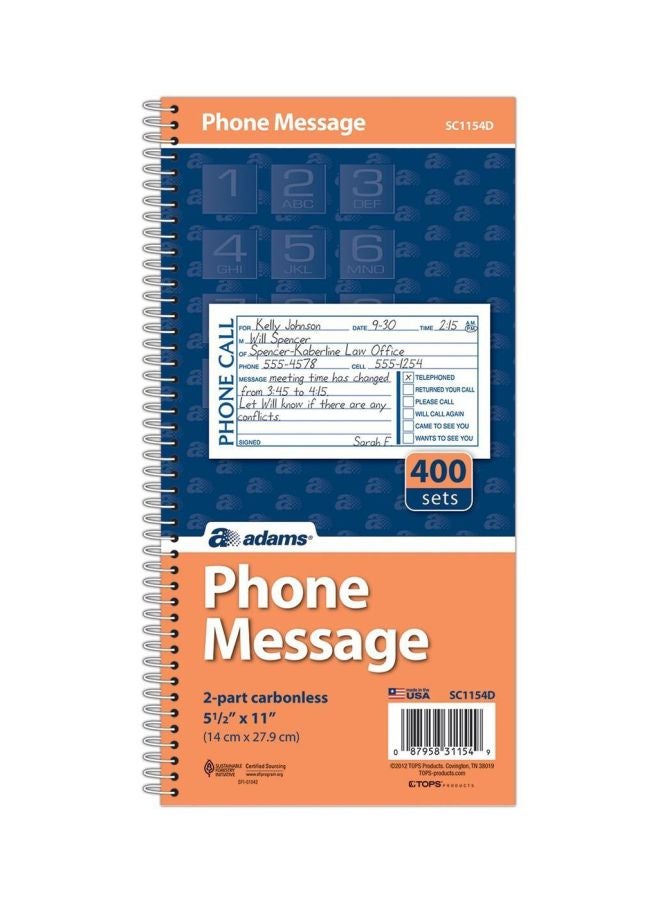 ADAMS 6-Piece Phone Message Book Set Blue/White/Orange  - Image 2