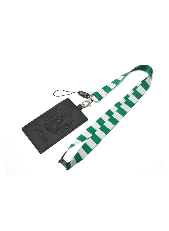 Harry Potter Slytherin School Crest Lanyard With Card Holder Slot White/Green/Black