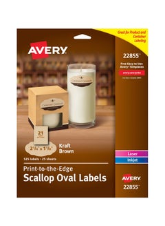 525-Piece Print-To-Edge Scallop Oval Label Set Brown