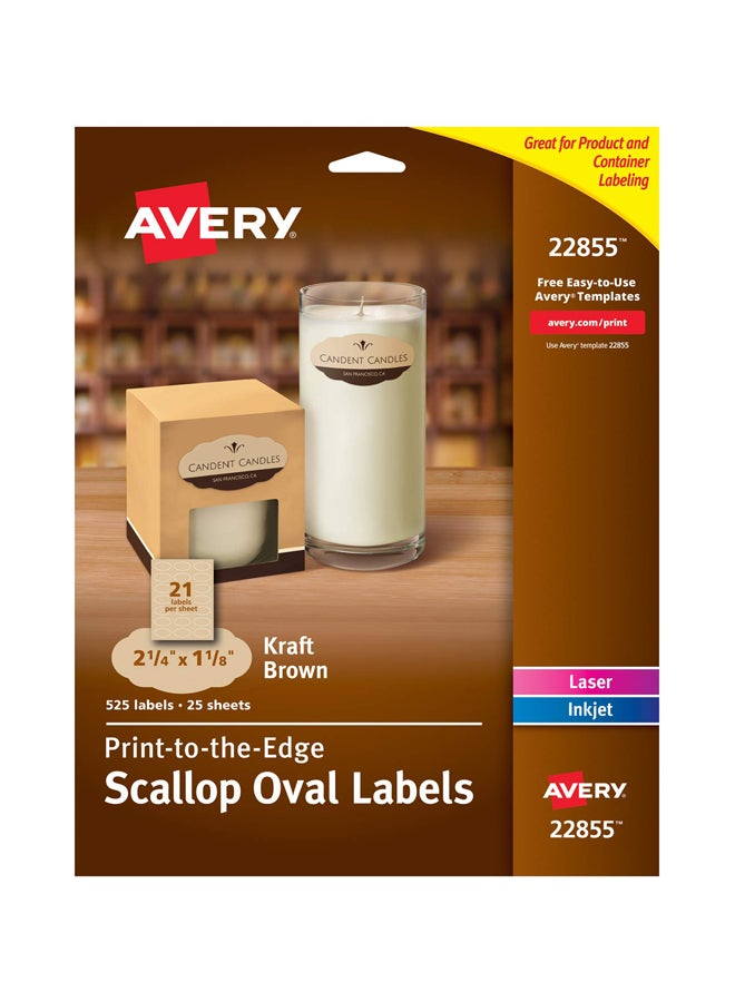 AVERY - 525-Piece Print-To-Edge Scallop Oval Label Set Brown - Image 1