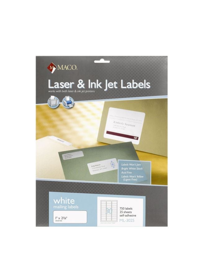 Maco - 750-Piece Laser Ink Jet Address Labels White/Black - Image 1