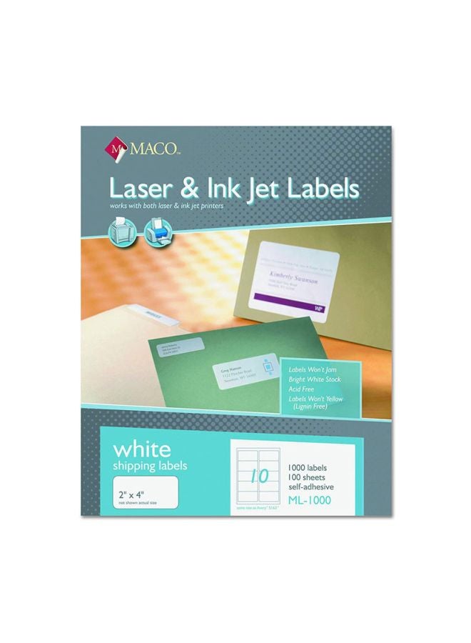 ماكو ملصقات للعنوان والشحن لطابعات الليزر ونافثات الحبر من 1000 قطعة أبيض - Image 1