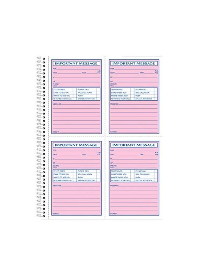 ADAMS Spiral Bounded Phone Message Book Pink/White  - Image 1